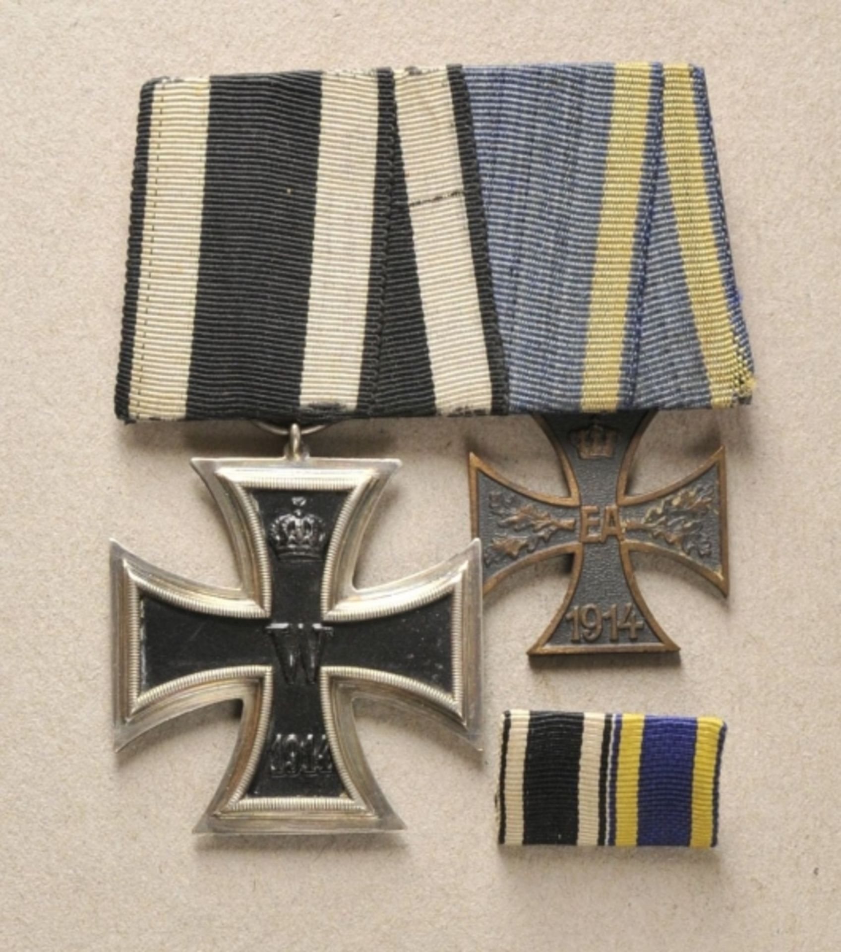 Braunschweig: Trapezial clasp with two decorations. 1.) Prussia: Iron Cross, 1914, 2nd class; 2.)