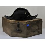 France: Peaked cap for coffin-bearers, in box. Black mohair-filz, black/white cocade, tag in the