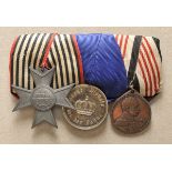German Empire: 3-part medalbar. 1.) war-assistance-cross; 2.) medal for 9 years of service; 3.)