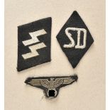 Set SS insignias. Collar tag; arm diamond SD, cap eagle in BEVO-issue. Condition: II Set SS-