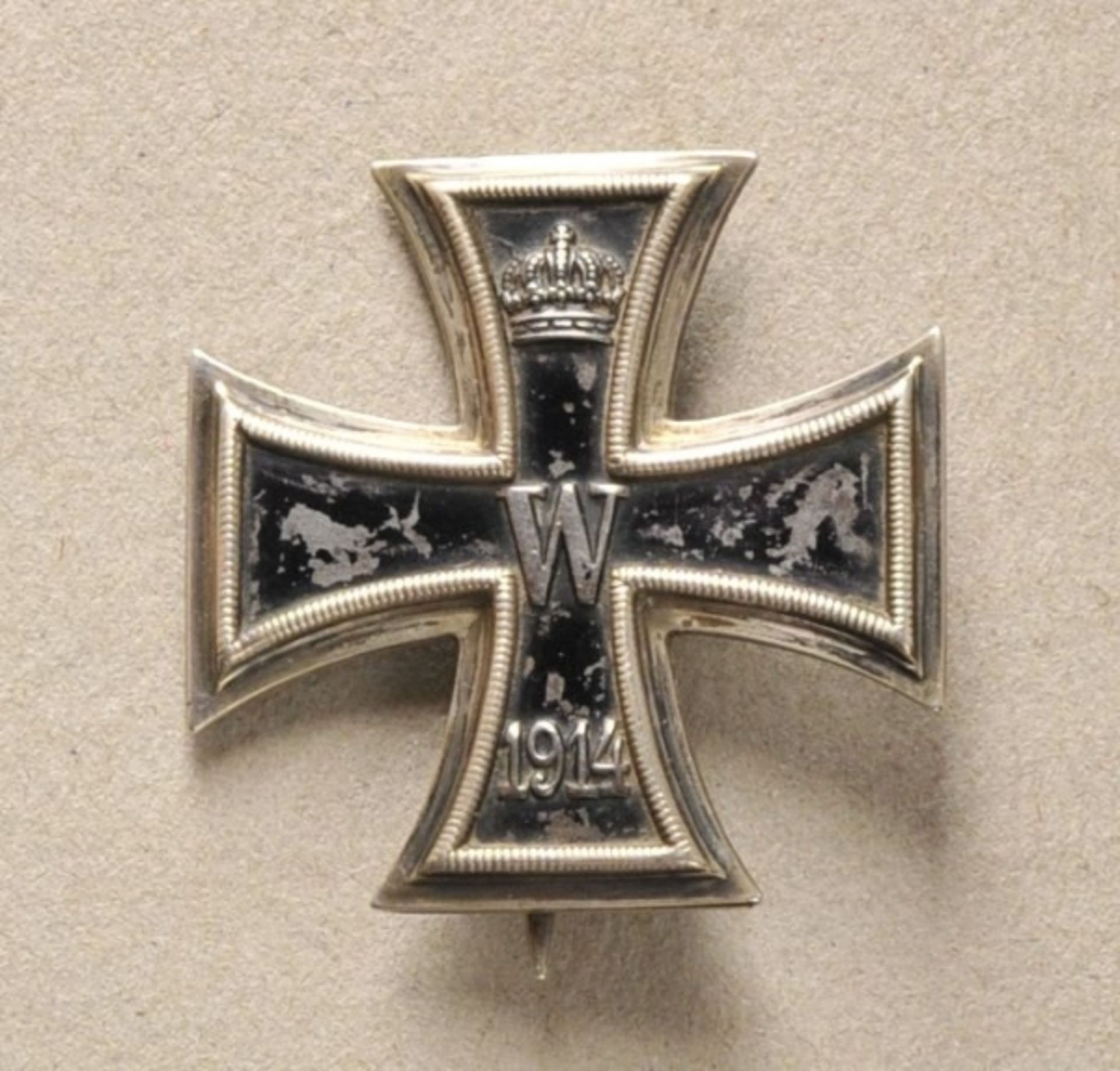 Prussia: Iron Cross, 1914, 1st. class. Blackened iron core, silver rib, hallmarked KO, on needle.