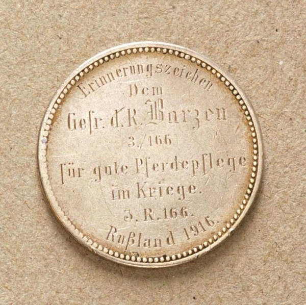 Hessen-Homburg: Medal of 3./Infantry-Regiment 166 for good horse care. Silver, engraved - Image 2 of 3