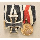 Hesse: Medalbar with 2 decorations of a veteran of Inf.Regt.No81. 1.) Prussia: Iron Cross, 1914, 2nd