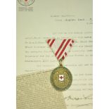 Austria: Red Cross, Honor Medal in bronce, with war decoration, and letter for August Zand. Bronced,