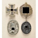 Estade of a brave infantery soldier. 1.) Iron Cross, 1939, 1. class; 2.) General Assault badge;