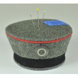 Prussia: enlisted men cap - pin pillow. Field grey, black band, red piping, with cocades. Condition: