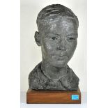 Bust of an Hitler Youth Boy. Plaster with black color on wooden base. Live size, highly life-like