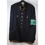 Reichsbahn jacket. Blue fabric, black liner, gilded buttons, paper tag of Rolny, size 52, the collar