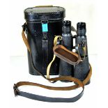 Kriegsmarine service binoculars in box. Black laquered body, leather structure surface, marked bmj