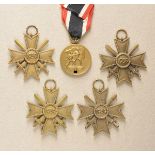 Lot of War Merit Crosses. Four crosses, 2. class with swords, comes with one commemorative medal