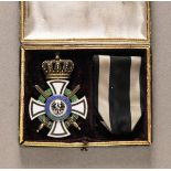 Prussia: royal house order of Hohenzollern, knights cross with swords, in case. Silver gilded,