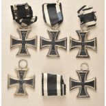 Prussia: Lot of 5 iron crosses, 1914, 2nd class. Partly on ribbon. Condition: II Preussen: Lot von 5