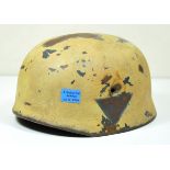 Collectors copy of a para-helmet body. Olive laquered helmet with camo and rust, without liner.