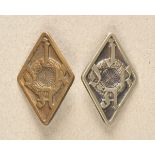 German-Youth-Biker-Badge, 2nd form in silver and bronze. Each on Needle. Condition: I-II deutsches-