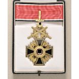 Collectors Copy: The German Order, neck decoration with laurel wreath with swords, in box. Silver