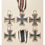 Prussia: Lot of 5 iron crosses, 1914, 2nd class. Partly on ribbon. Condition: II Preussen: Lot von 5
