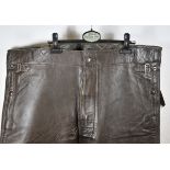 France: Tank trousers. Brown leather, sewn in strappers, side pockets, leg pockets attached, with