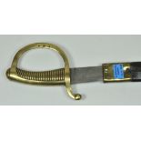 Baden: Briquet Saber. Blanc blade, brass fittings, several hallmarks, in leather scabbard, brass