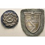 Kuban-Schild.Auf Heeresstoff; dazu Kraftfahrbewärungsabzeichen.Zustand: IIAufrufpreis: 80 EUR