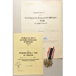 Kriegsverdienstkreuz, 2. Klasse mit Schwertern, Urkunde und Vorschlag des Obergefreiten Franz