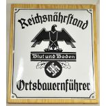 Emailleschild des Reichsnährstandes - Ortsbauernführer.Nur eine Ecke minimal restauriert,