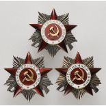 Sowjetunion: Drei Orden des Vaterländischen Krieges, 2. Modell, 2. Typ.Je Silber, Gold und