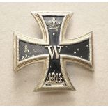 Preussen: Eisernes Kreuz, 1914, 1. Klasse.Versilbert, partiell geschwärzt, gewölbt, an Nadel,