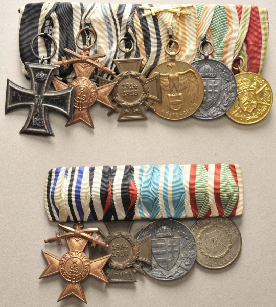 Bayern: Zwei Ordenschnallen.Mit 6 bzw. 4 Auszeichnungen; jeweils Träger des Militär-Verdienstkreuzes