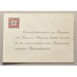 Dankeskarte des Generalfeldmarschall von Blomberg und Frau anlässlich der Vermählung erwiesenen