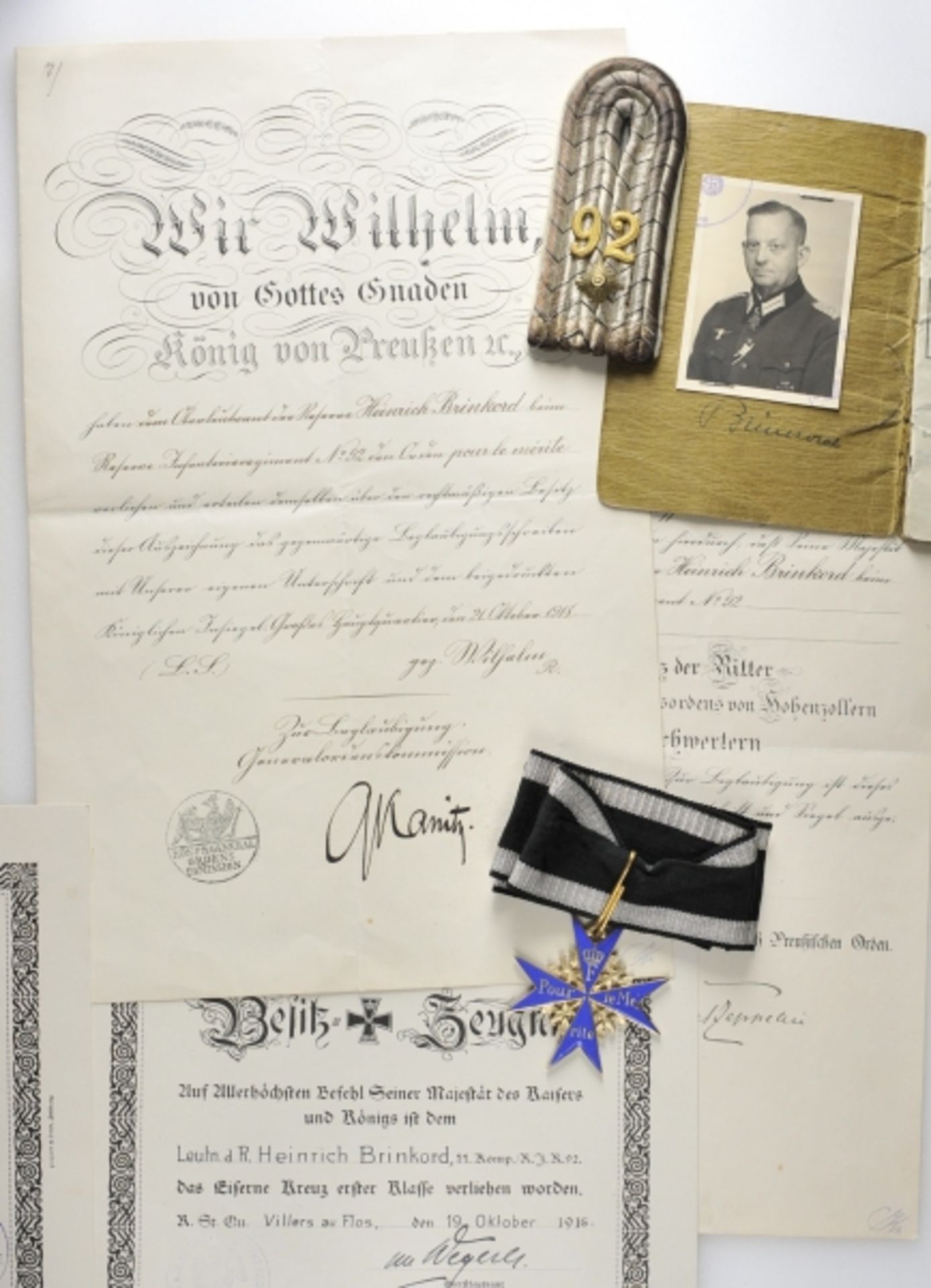 1.1.) Kaiserreich (bis 1933)  Preussen: Nachlass des Pour le mérite Trägers Oberleutnant d.R.