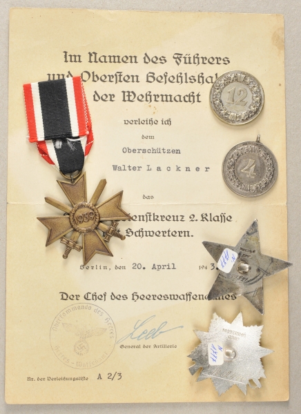 1.2.) Deutsches Reich (1933-45)Nachlass des Oberschützen Walter Lackner.Mit drei Auszeichnungen, und - Image 2 of 2