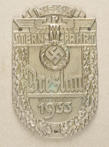 1.2.) Deutsches Reich (1933-45)Autoplakette NSKK-Stern-Fahrt Breslau 10. September 1933.
