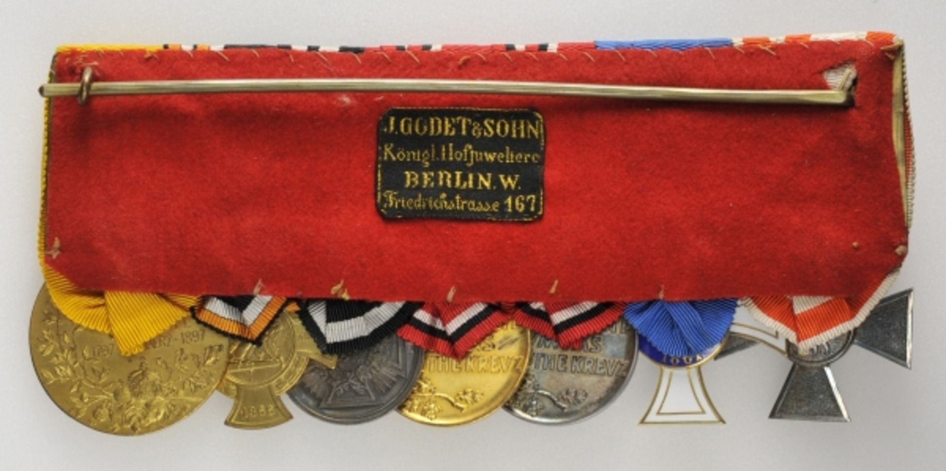 1.1.) Kaiserreich (bis 1933)Preussen: Große kraus genähte Ordenschnalle mit sieben Auszeichnungen. - Bild 2 aus 2