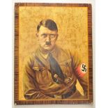 4.4.) Patriotisches / Reservistika / DekorativesPorträt Adolf Hitlers.Farbiges Halbporträt auf Holz.