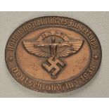 1.2.) Deutsches Reich (1933-45)Plakette NSFK - Deutschlandflug 1938.Bronziert, Nummer 1851.