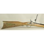 4.3.) BlankwaffenHawken Model 1860 Perkussionsgewehr.Gebläuter Lauf, u.a. gemarkt 16301, CAL. 45,