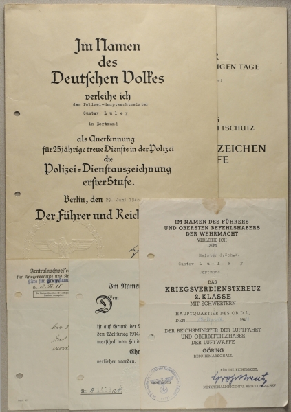 3.1.) Urkunden / DokumenteUrkundennachlass des Meisters der Schutzpolizei Gustav Luley in Dortmund.