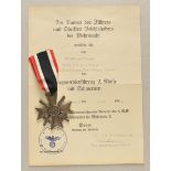 1.2.) Deutsches Reich (1933-45)Kriegsverdienstkreuz, 2. Klasse mit Schwertern und Urkunde für den