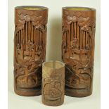 7.1.) HistoricaChina: Drei Bambus Vasen.Je beschnitzter Bambus, aus dem Nachlass des Obermatrosen