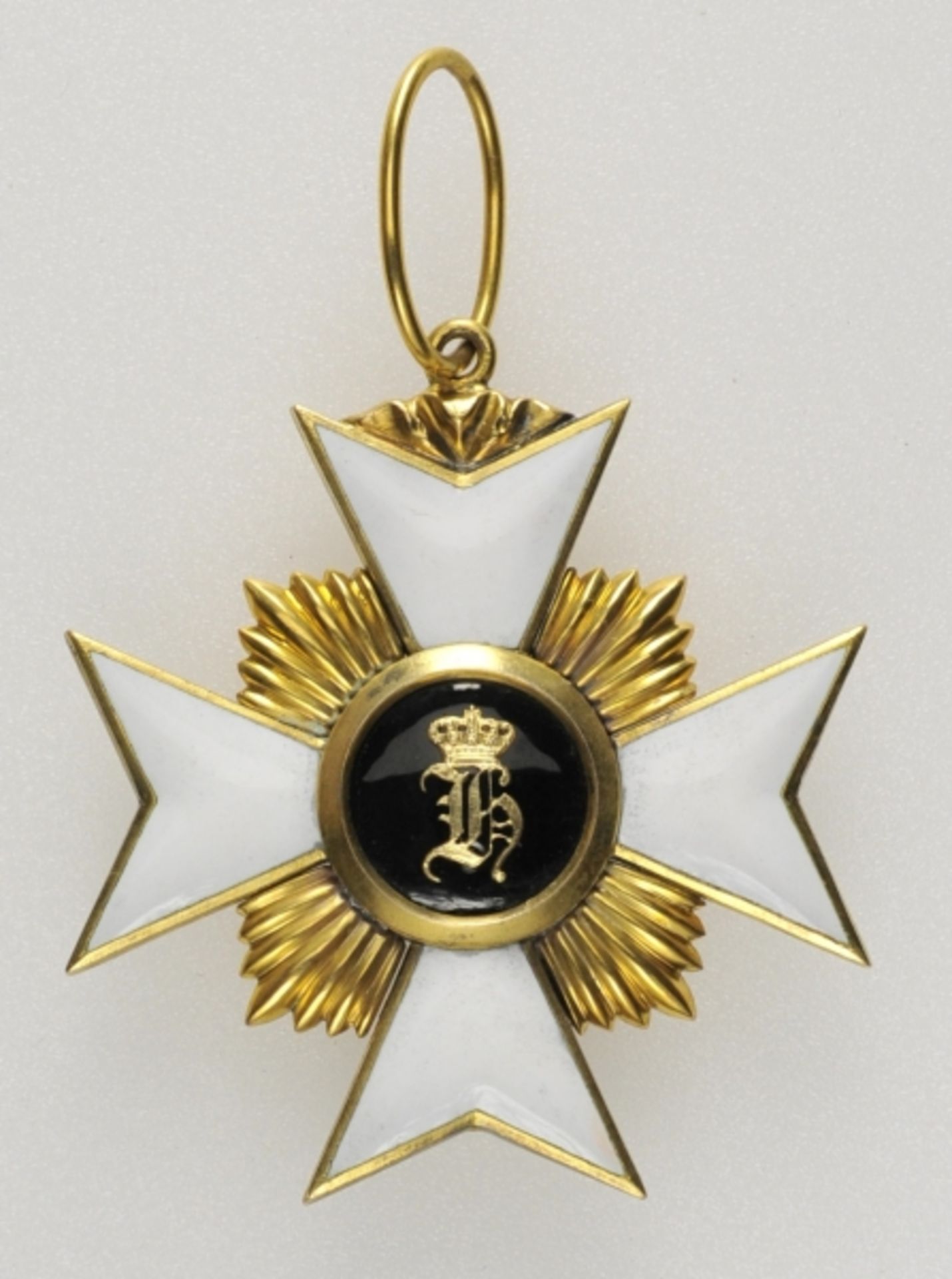 1.1.) Kaiserreich (bis 1933)Reuss: Fürstlich Reußisches Ehrenkreuz, 1. Klasse.Wohl Bronze vergoldet, - Image 2 of 2