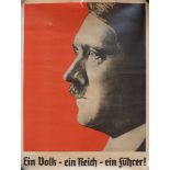 4.4.) Patriotisches / Reservistika / DekorativesAdolf Hitler Plakat.Druck, farbig gefasst, Porträt