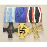 1.2.) Deutsches Reich (1933-45)Große kraus genähte Ordenschnalle mit drei Auszeichnungen.1.) Bayern: