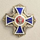2.1.) EuropaPolen: Regimentsabzeichen des Militär-Bahnschutz.Buntmetall versilbert, vergoldet und