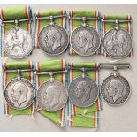 8.1) NachtragGroßbritannien: Acht War Medals - 1914/18.Jeweils mit Randstempelung.Zustand: