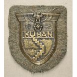 1.2.) Deutsches Reich (1933-45)Kuban-Schild.Bronziert, auf Tuchunterlage, mit Rückplatte und