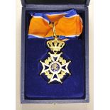 2.1.) EuropaNiederlande: Oranien-Nassau-Orden, Komturkreuz, im Etui.Silber vergoldet, teilweise