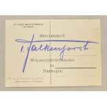 3.3.) AutographenVon Falkenhorst, Nikolaus.(1885-1968) Wehrmachtsbefehlshaber Norwegen, RKdEK am