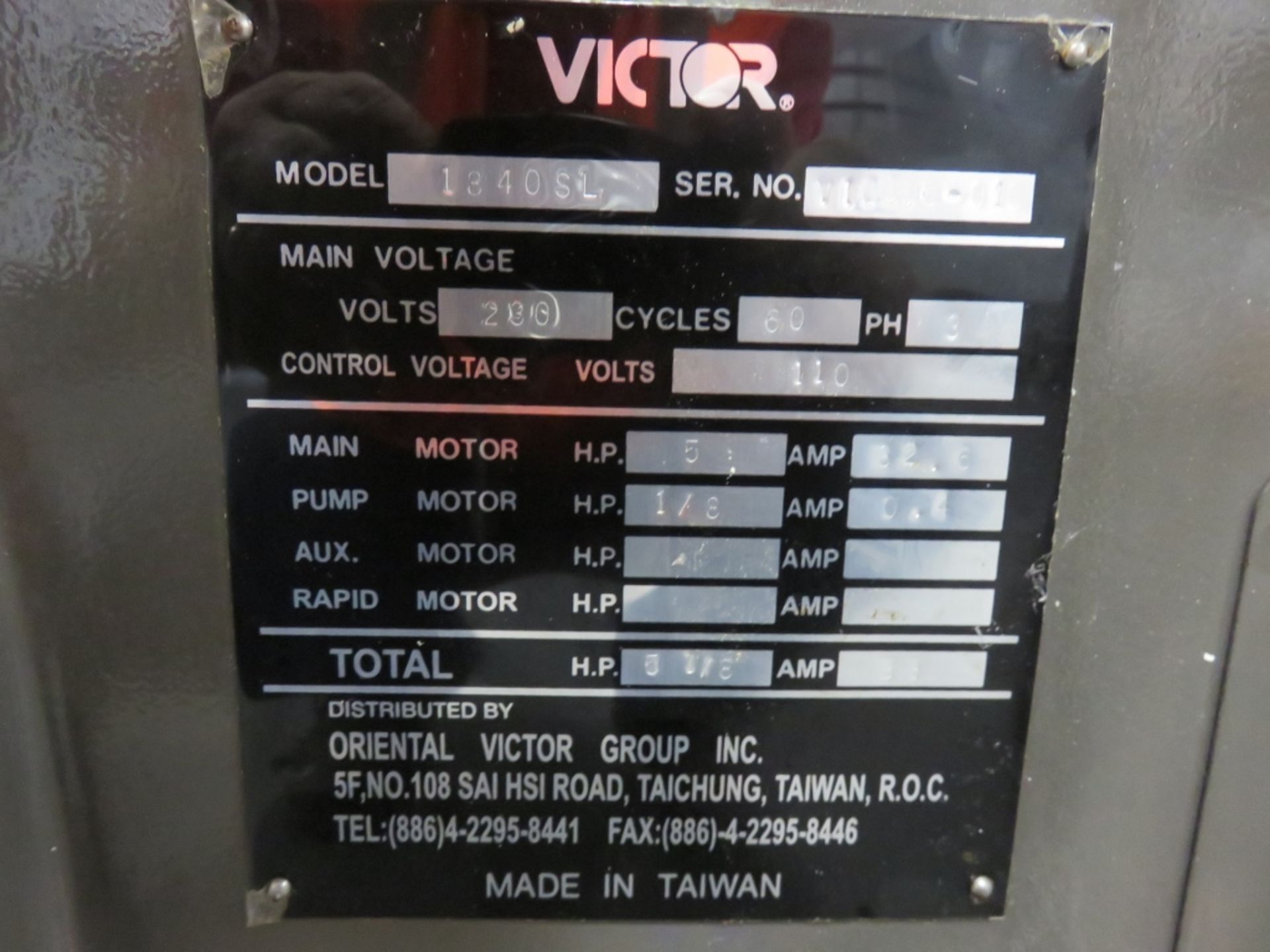 VICTOR LATHE MDL. 18405L SN. V10006-010 - Image 8 of 8