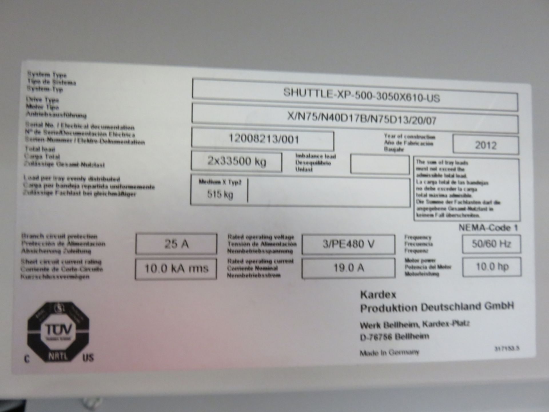 FOR THE RIGGING COST ON THIS ITEM PLEASE CALL THE MANUFACTURER AT 800-639-5805 KARDEX REMSTAR - Image 6 of 6