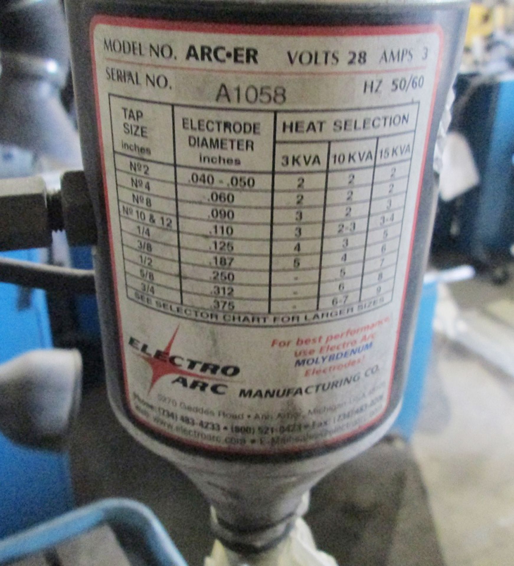 Electro Arc 15 KVA Electro-Arc Model 25A Tap Disintegrator, S/N 14379, 26" x  18" Table Size, - Image 3 of 3